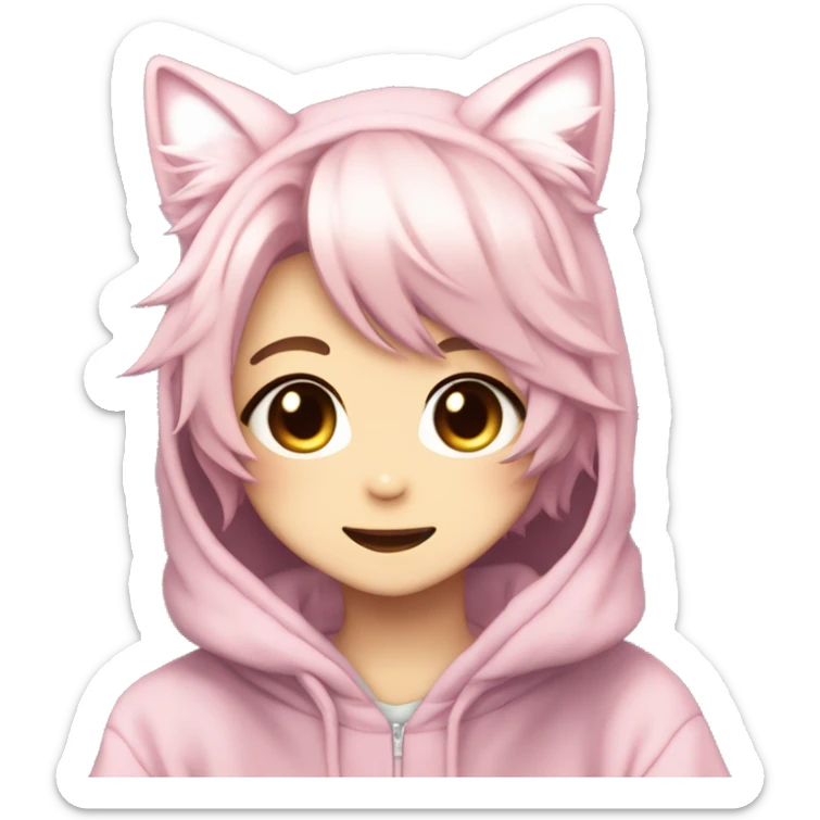 Cute Kawaii Beautiful Gorgeous Sparkly Shiny Blushing Anime Style Shojo Catboy With Pretty Hair And Hoodie Trendy Style Outside sticker
