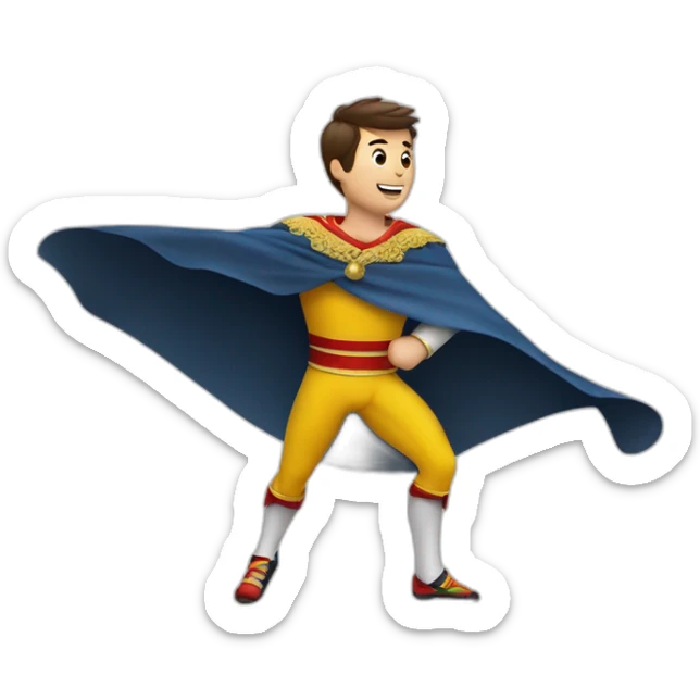 a runner. with the posture of open arms greeting the public. in one arm he carries a bullfighter's cape sticker