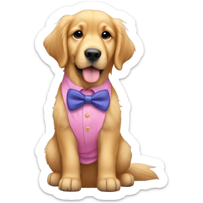 Golden retriever wearing pink pants blue jeans and purple bow tie sticker