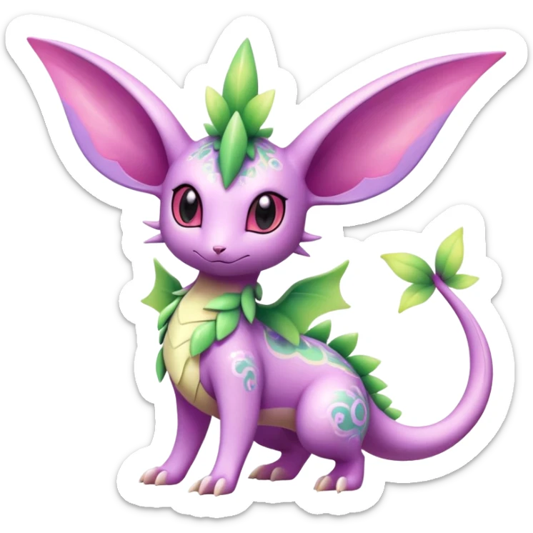 Shiny Exotic Cute Adorable Majestic Ethereal Sparkly Flygon-Espeon-Meganium-Shaymin-Hybrid-Creature with pattern-markings sticker