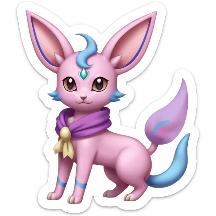 Shiny Cool Sparkly Cute Espeon-Sylveon-Nidorino-Fakemon-hybrid-fusion with a scarf full body sticker