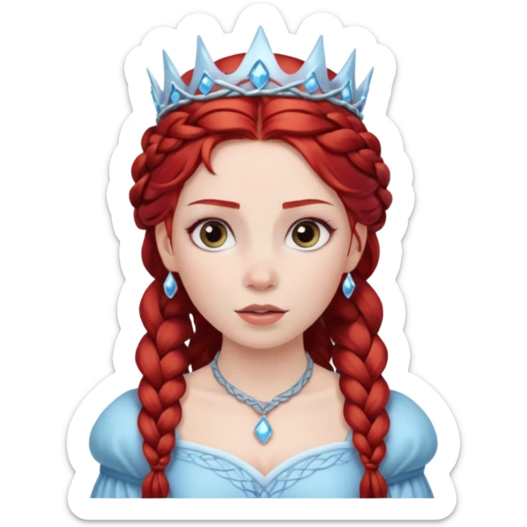 braided hair ice princess with dark crown, red hair sticker