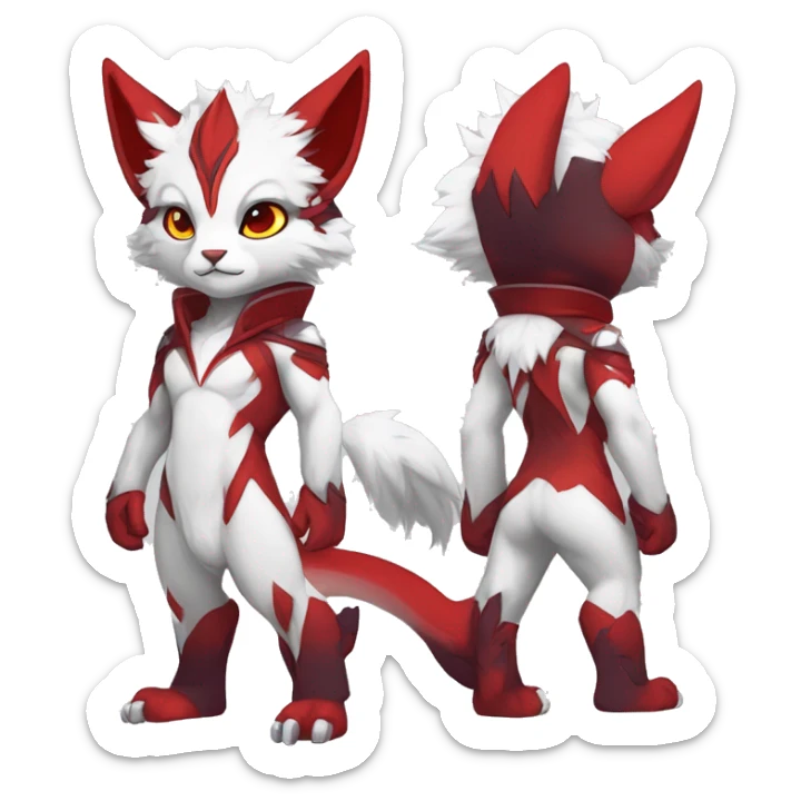 Anthro-Edgy-Cool-White-Red-Contrast-Colors-Fantasy-Fur-Sona-Chibi-Shiny-Fakémon-Hybrid full body sticker