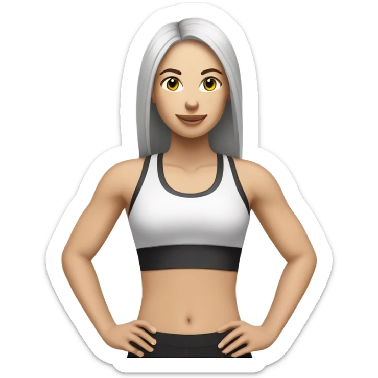 a white color skinned woman with black long straight hair wearing a workout set  sticker