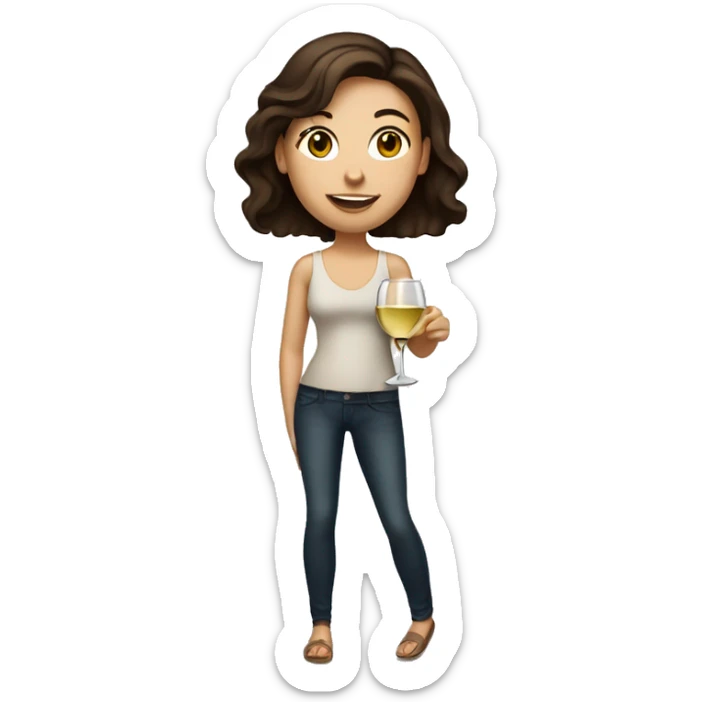 white girl with dark brown hair holding huge glass of white wine sticker