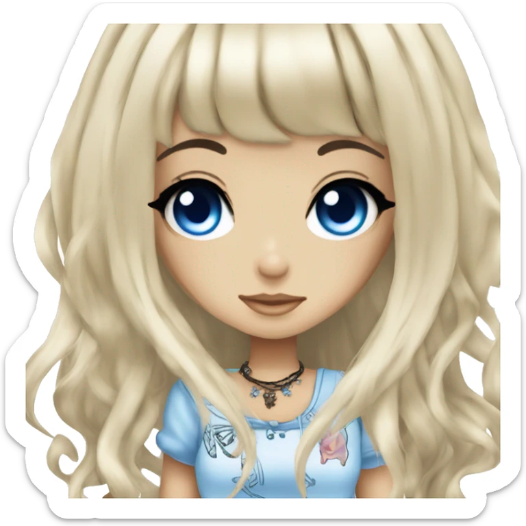 hime gyaru girl, tattoos, long black hair and blue eyes sticker