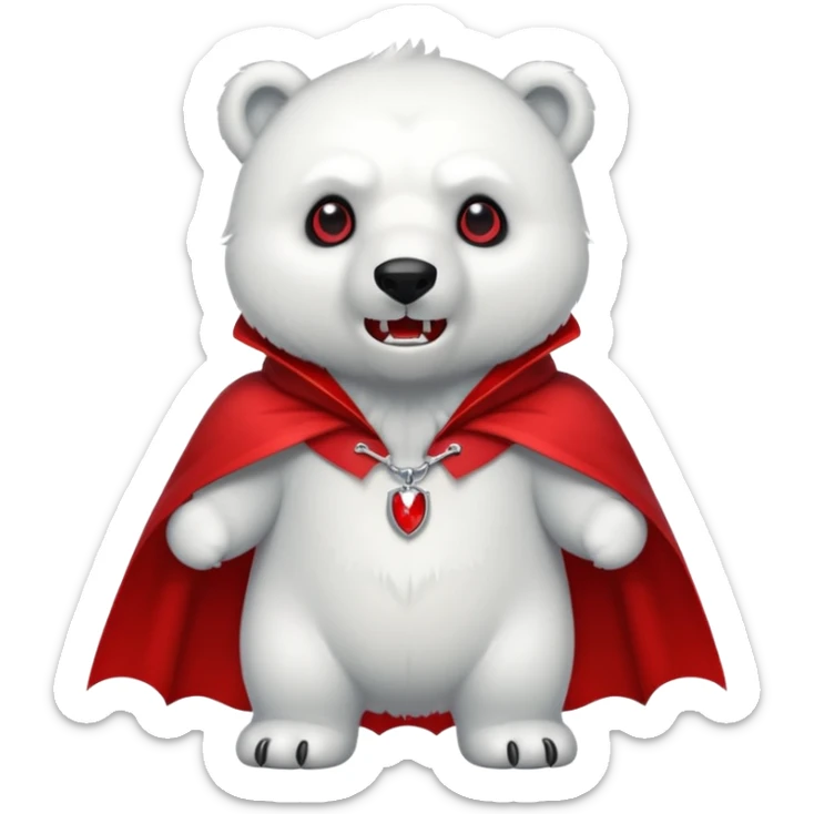 Vampire animal, polar bear in red collar cloak, red eye, fang sticker