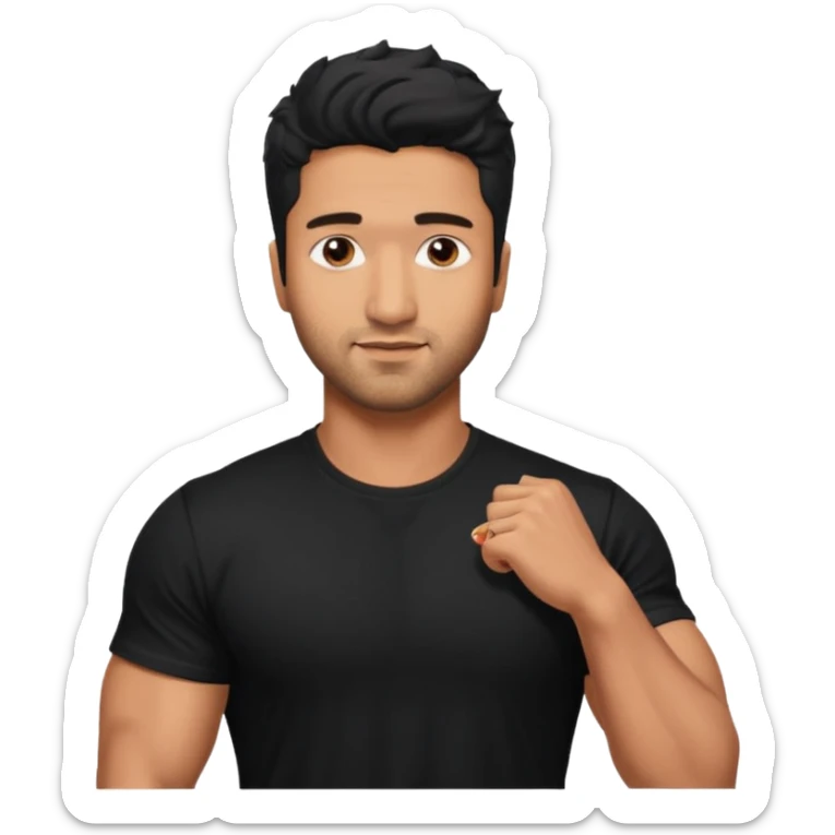 ipretty bratz emoji of vicky kaushal wearing a black tee, muscular sticker