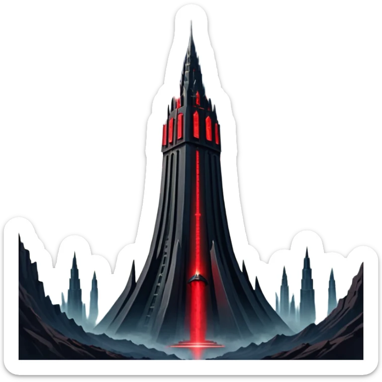 Barad Dúr from Lord of the Rings, Dark, giant Tower, with red laser beams shooting into the sky sticker