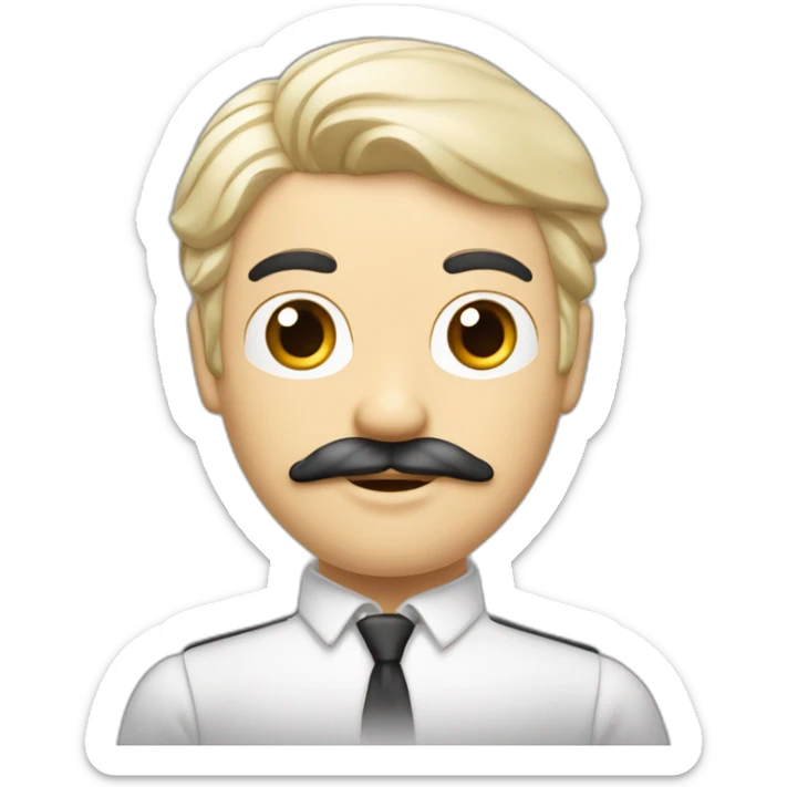 homme blanc avec cheveux noir avec une moustache carré les cheveux lisse plaqué sur le côté sticker