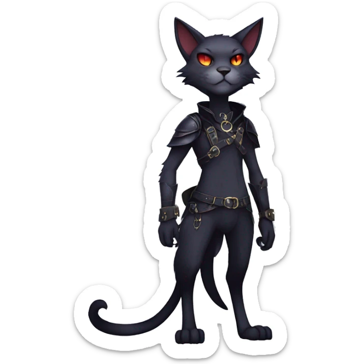 cool edgy anthro fantasy dark-shadow-themed animal vampiric cat hybrid Fakemon  with a harness and collar full body sticker