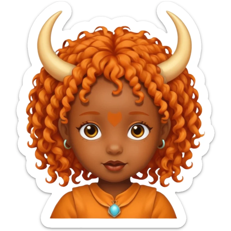 black baby girl with horns and orange hair sticker