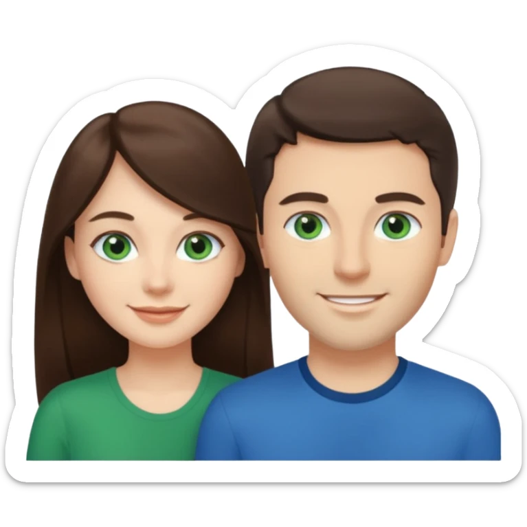 “A Polaroid-style photo of a couple with a heart of a white woman with long brunette hair and blue eyes, and a white man with short brunette hair and green eyes.” sticker