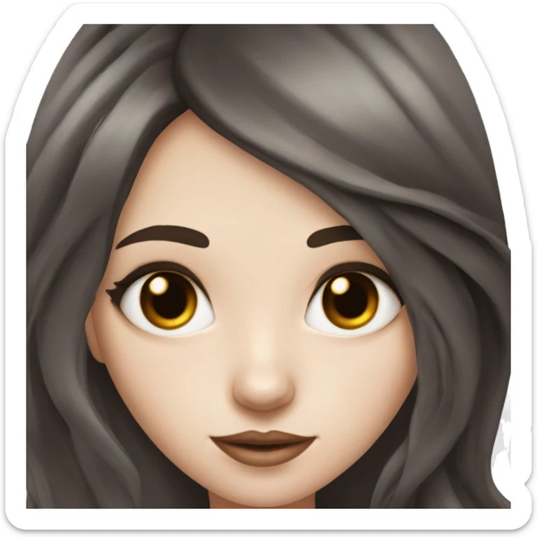 pretty pale girl with dark brown long hair makeup with black kitten sticker