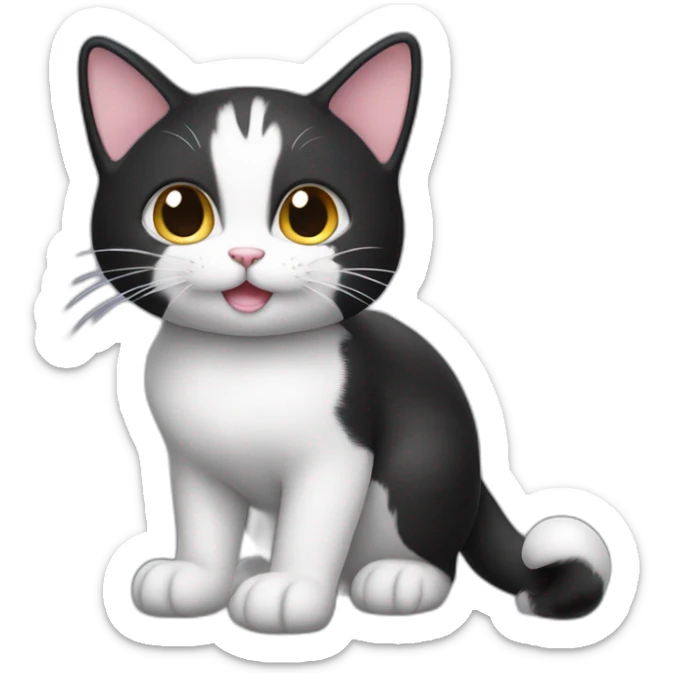 Cute happy Tux cat,her tail is raised, and the tip of the tail is a small white ball. sticker