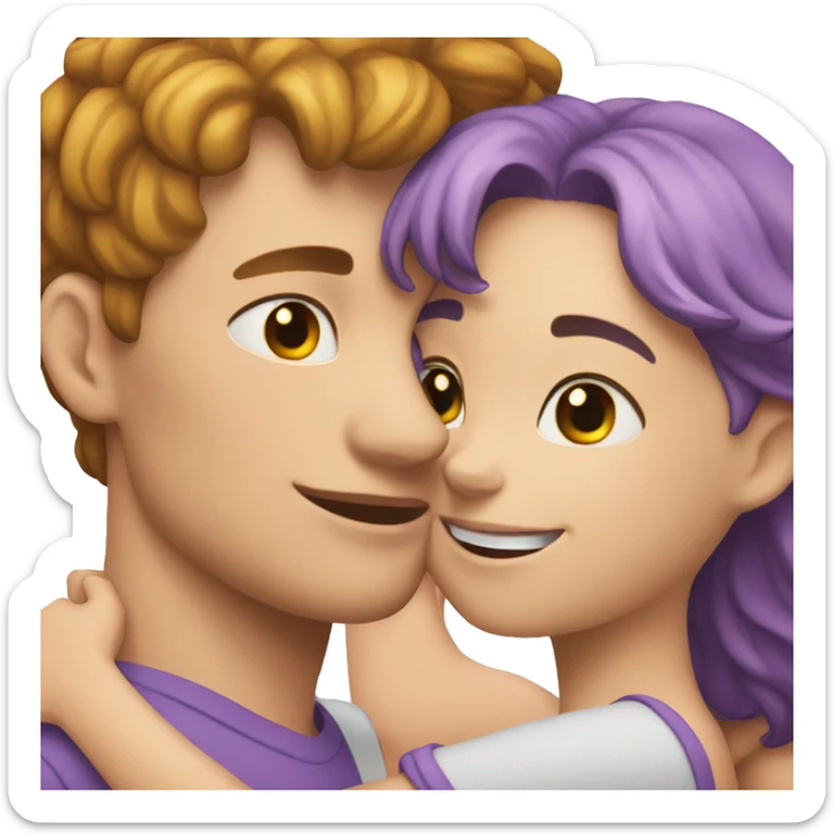White skin Young man and girl hugs with heart sticker