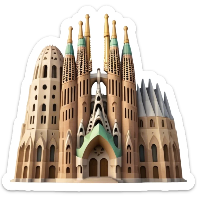 Cinematic Realistic Sagrada Fam√≠lia Landmark Emoji, depicted with the intricate, soaring architecture of the basilica rendered with detailed textures and dramatic, ethereal lighting. sticker