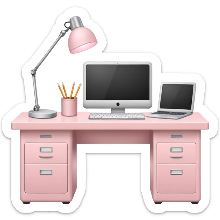 Pale Pink  Big Workstation and book and Light Pale Pink Desk lamp and computer for Lease sticker