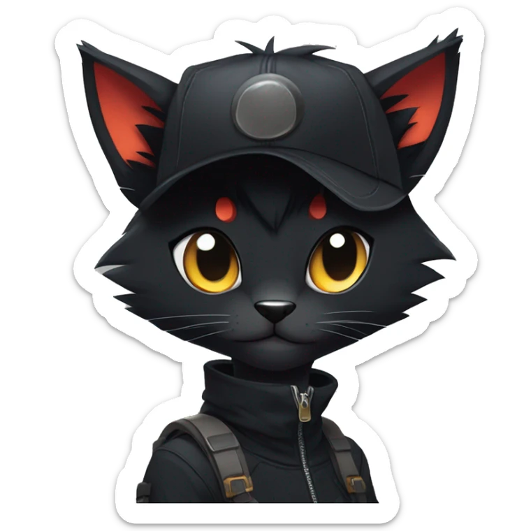 Edgy Shy Anthro boyish cool pretty dark black Litten-Pokémon-cat-fursona techwear sticker