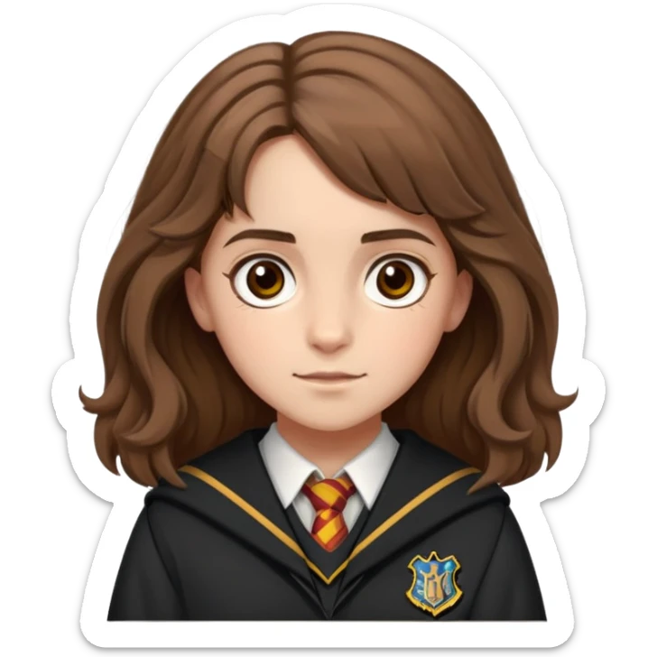 Hermione Granger portrait with bushy brown hair and Hogwarts uniform sticker