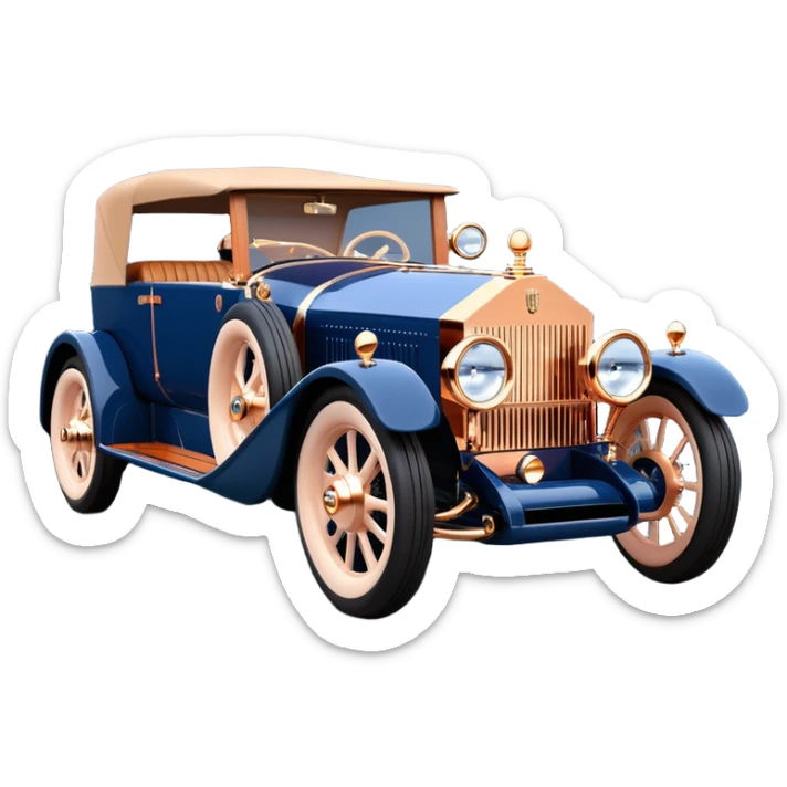 dark blue led lights hot rod nazi 1927 delicately inlaid rose gold wood barrel accents Scrooge McDuck’s chauffeur driven Rolls Royce futuristic electric plasma motors and dynamos with wide racing wheels that are strong agility advanced suspension and steering sticker