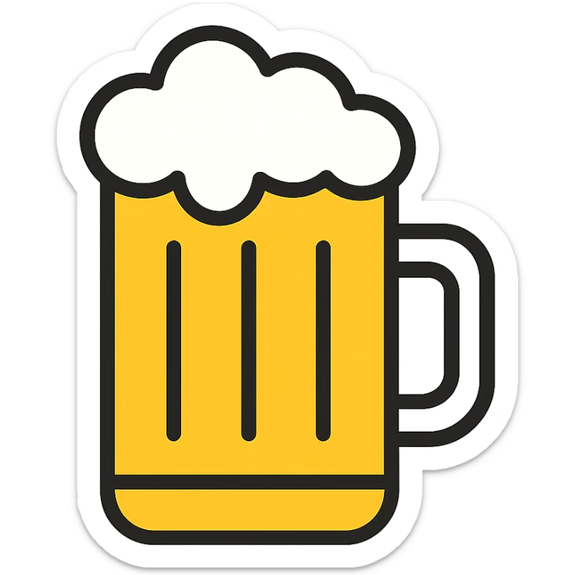 beer mug icon, color outline style, black outlines with yellow and white color accents sticker