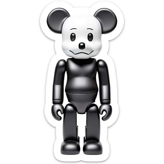 Bearbrick figure with signature KAWS X eyes, simplified toy bear shape with articulated limbs sticker