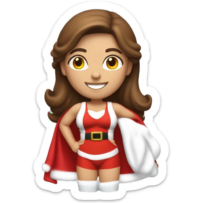 An athletic, muscular female Santa Claus figure with brown hair, wearing a modest, fully-covering red lingerie outfit in a tasteful, non-sexual, and family-friendly style sticker