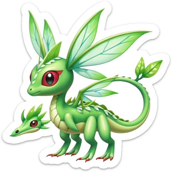 Sparkly White And Green Natural Flowery Colorful Flygon-Celebi-Fakémon-hybrid-creature (full body)  sticker