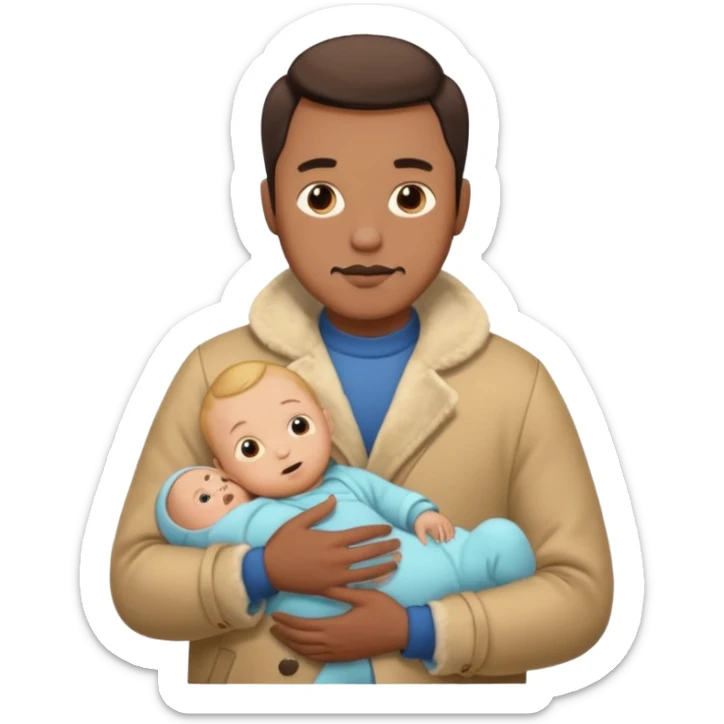 a mustache dad wearing vintage clothes with vintage coat holding his baby  sticker
