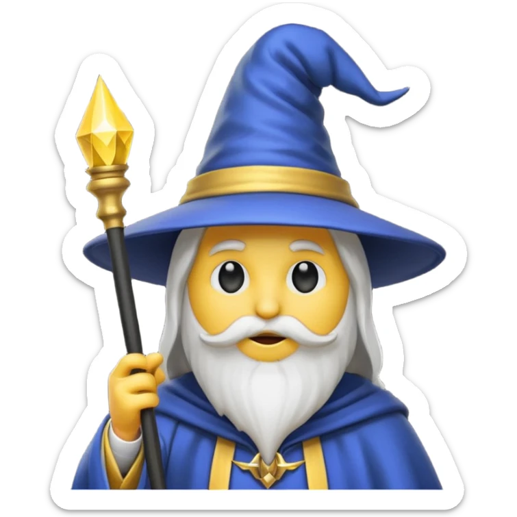 Einen Gelben Emoji mit zauber hut und schwartz weißen zauberstab sticker