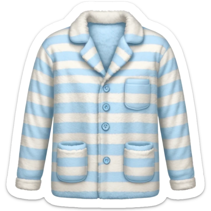 emoji of an isolated fluffy fleece pajama top with soft pastel stripes, plush fuzzy texture, light grey and pastel blue tones, button-down long sleeves, neatly folded flat-lay, no person, no body, no mannequin, cozy warm winter mood, soft shading sticker
