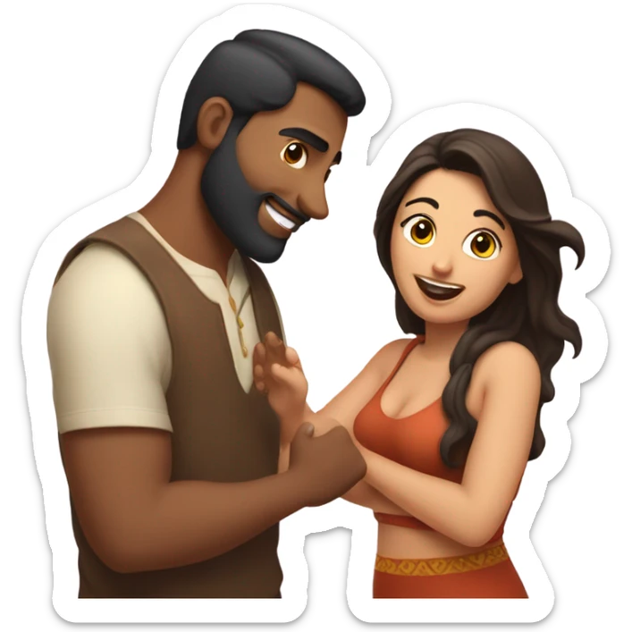 Curvy brunette woman flirting with Indian man  sticker