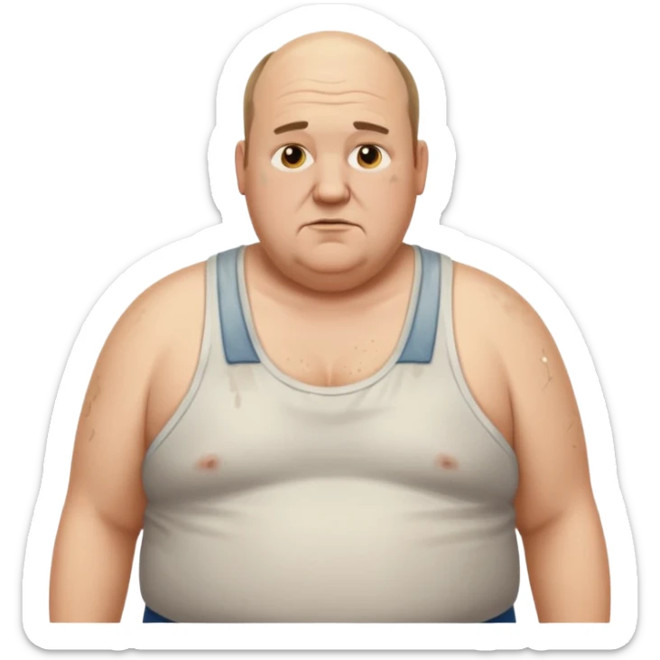 obese middle aged white man in wifebeater with  dirty appearance. His hair is very greasy and balding sticker