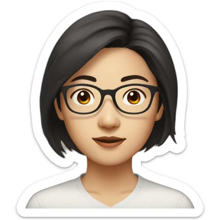 29 year old asian woman with short length dark hair and brown glasses sticker