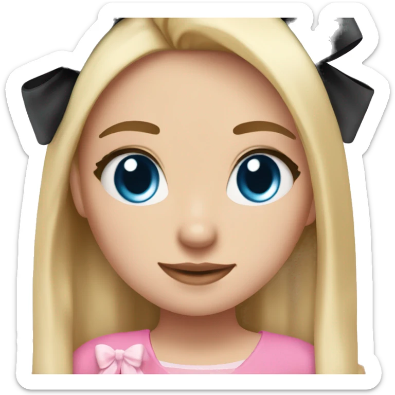 one girl with blonde hair and blue eyes wearing pink/girly bows and another girl next to her with dark brown straight hair and black bows sticker