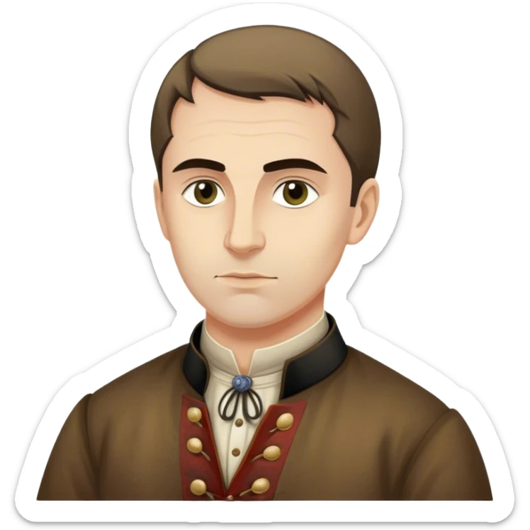 Cinematic Realistic Marko Marulić Portrait Emoji, depicted as a celebrated Croatian writer with a reflective expression and period clothing, rendered with rich textures and warm literary lighting that captures his historical influence. sticker