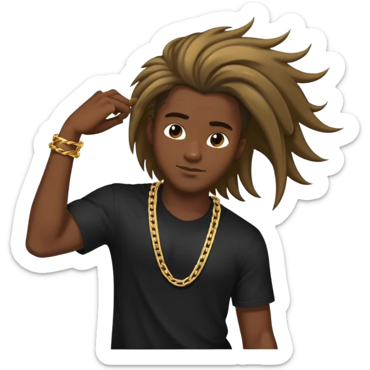 Black male with black shirt and chain swiping hair to the side motion sticker