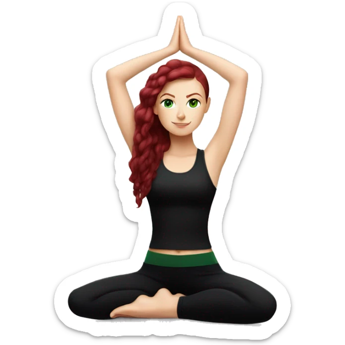 Slavic white girl with burgundy hair and green eyes doing yoga in black clothes  sticker