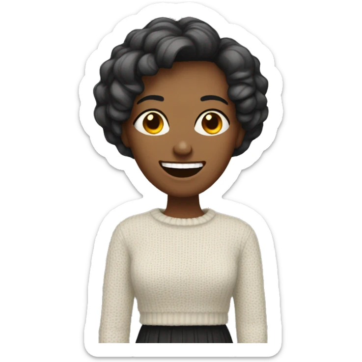Woman with a short hair cut wearing a fang tooth sweater sticker