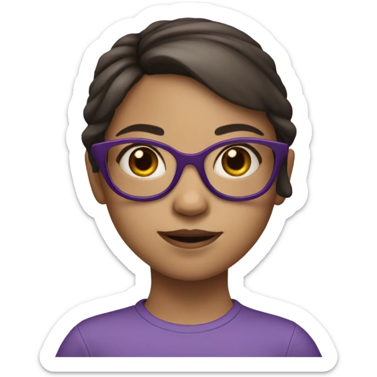 extra pale little girl in purple glasses and dark brown hair sticker