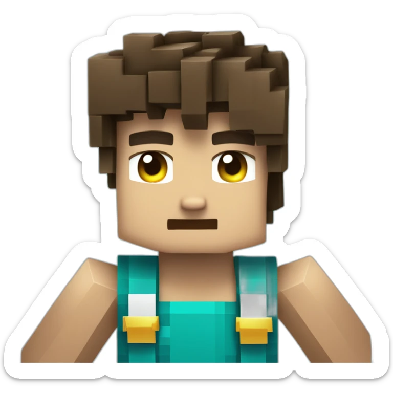 un minecraft garçon avec des cheveux turquoiseet un t sirt bleu sticker