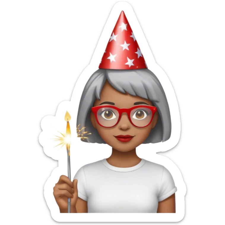 Light skinned Black girl with red glasses short natural gray haircut celebrating Labor Day sticker