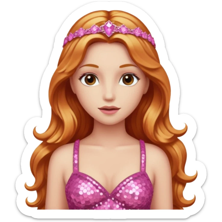 Venus, Goddess of Love from Gods and Goddesses with long reddish blonde hair, pink sequin outfit sticker