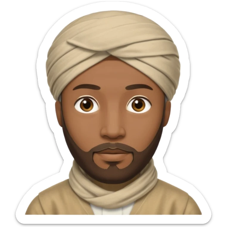 Black male, goatee beard, wearing a cloth-wrapped turban-style head covering sticker