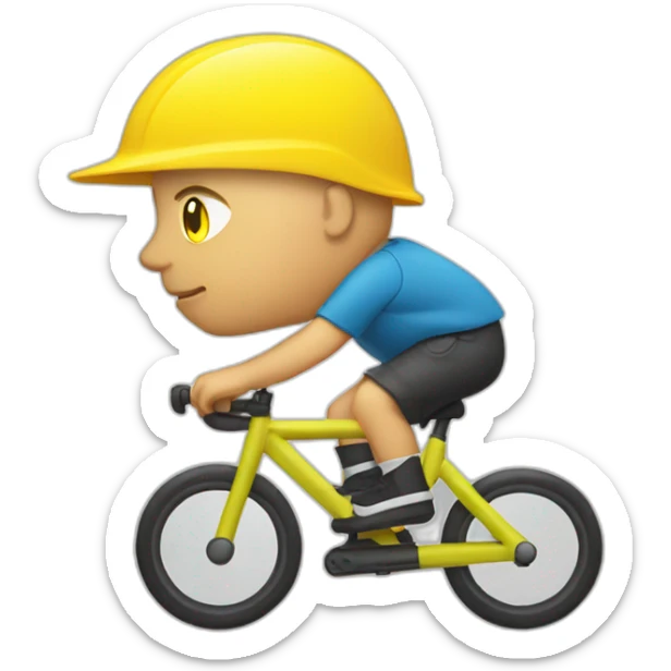a bald white man with a yellow safety vest with a yellow bicycle helmet on a trotinette sticker