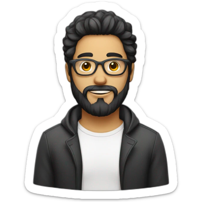 jeune homme blanc avec cheveux lisse long noir avec grosse barbe et lunette de soleil sticker