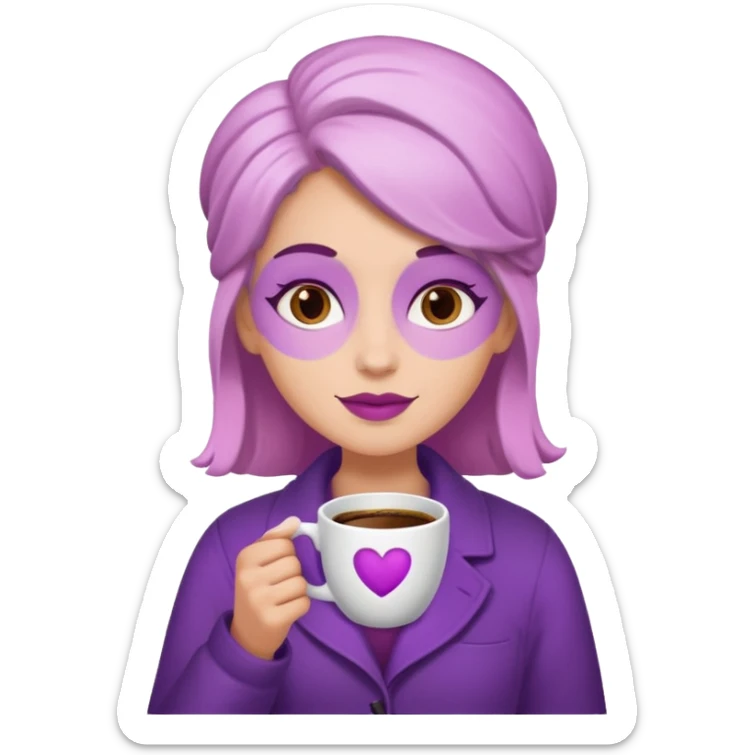 Create 3D minimalist emoji in the style of Coffee Lover — a coffee shop and roastery brand.
Style: cozy, warm.
Colors — purple-pink range.
white barista with coffee
on the form it says "Coffee Lover" sticker