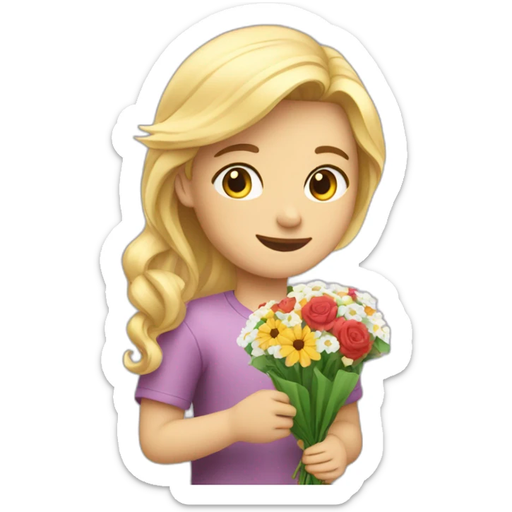 A boy who offers a bouquet of flowers to a pretty blonde sticker