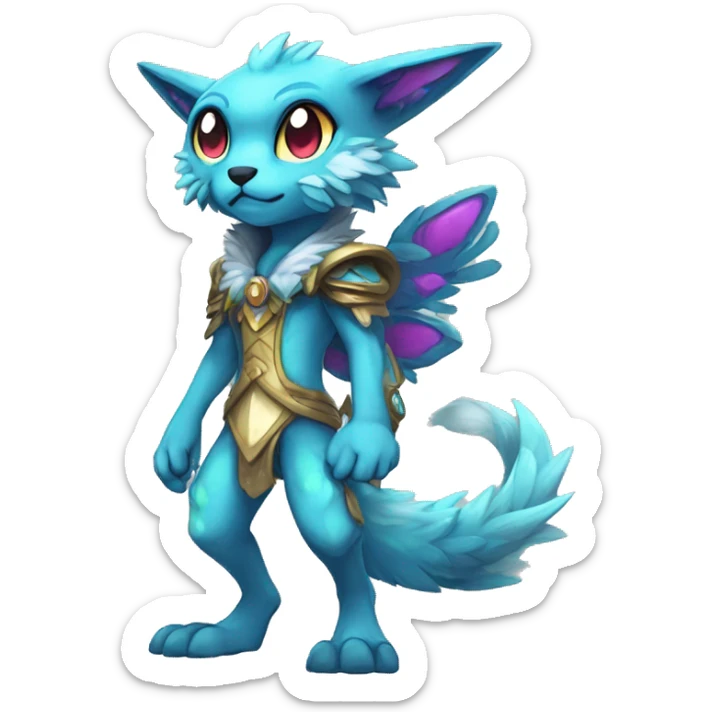 Anthro Sona Cool Edgy Legendary Colorful Shy Shiny Fakemon-Fantasy-Creature With Full Body Detailed High Quality sticker